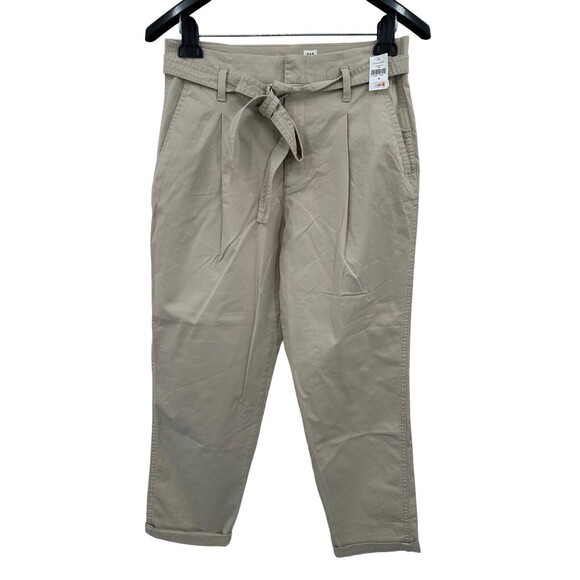Gap Khaki Self Tie Trouser 8 Women's Taper Leg Ankle High Waist Cotton Stretch - Picture 1 of 8